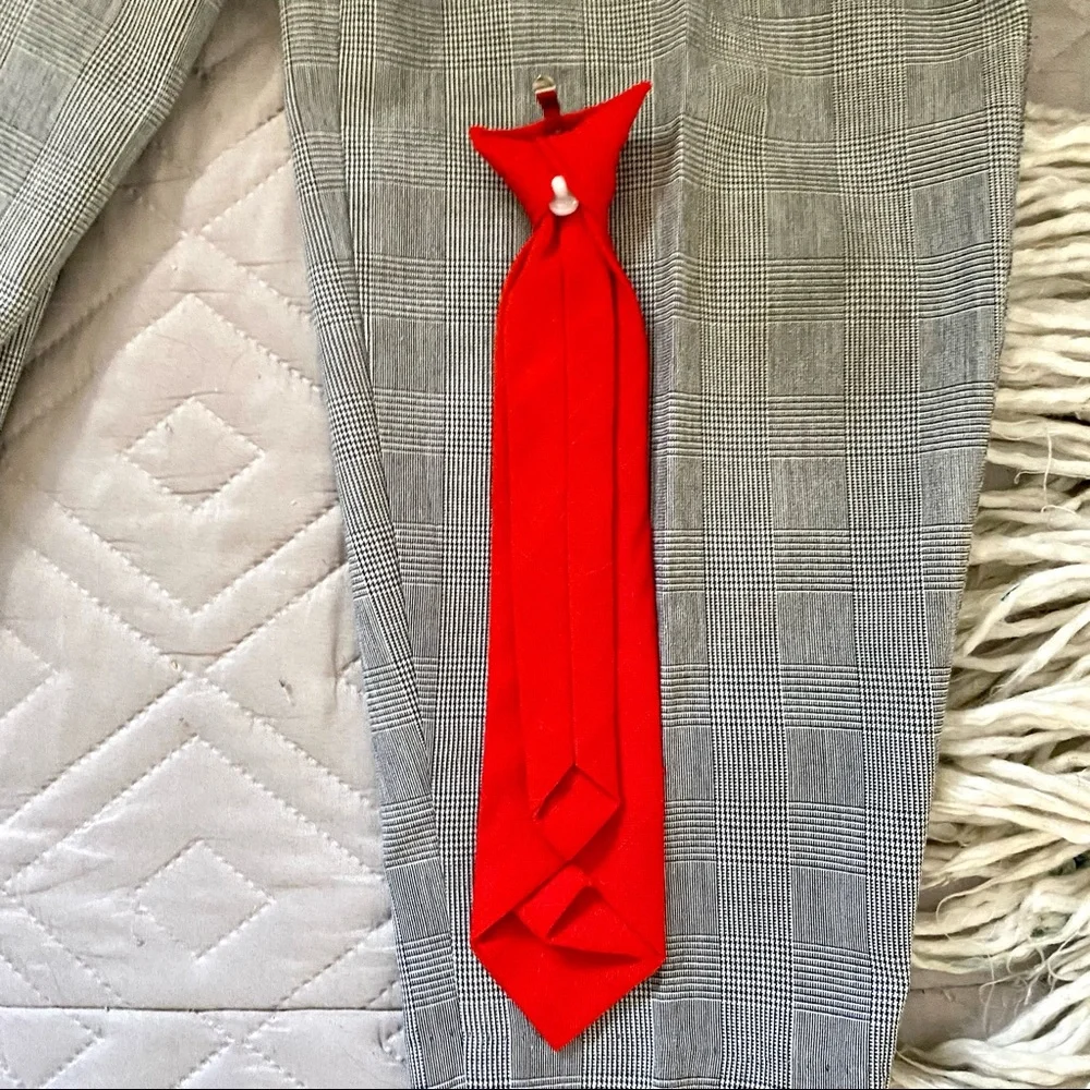 Kids White and Gray Matching Set with Red Tie - Picture 7 of 9